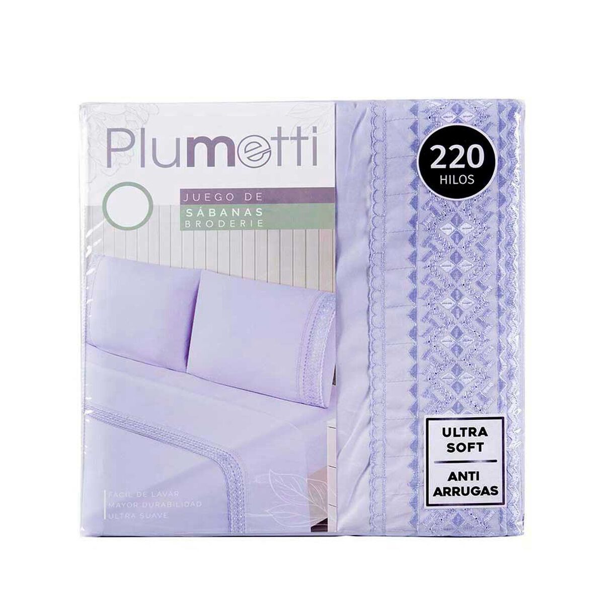 Juego de S&aacute;banas Plumetti 2 Plazas Broderie Morado