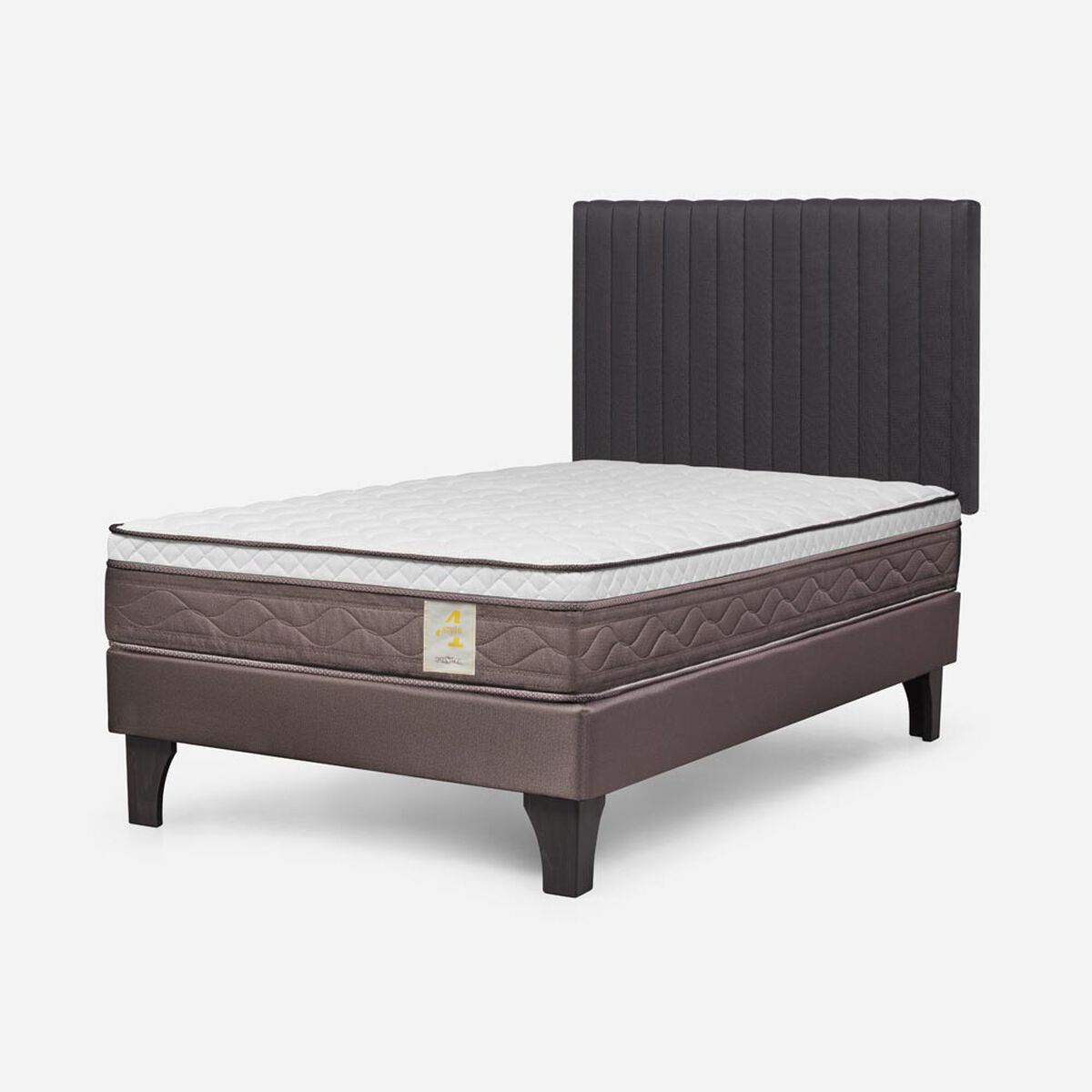 Cama Europea Rosen 1,5 Plazas New Style 4 + Respaldo Grafito