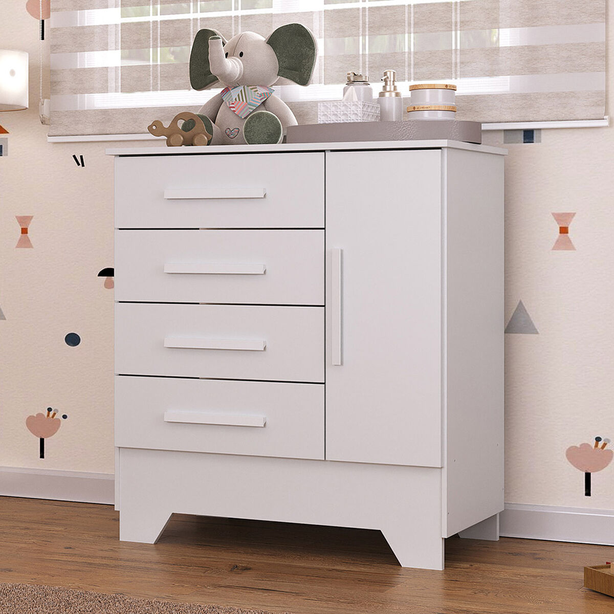 C&oacute;moda Di Poretti Design Catavento 4 Cajones 1 Puerta Blanco