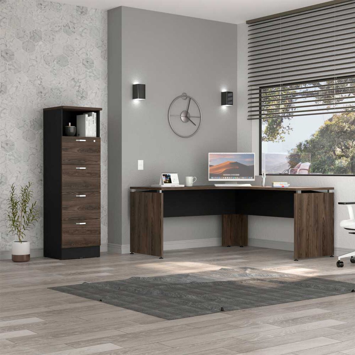 Combo Escritotio + Archivador 4 Puertas TuHome Home Office Negro Soft-Co&ntilde;ac