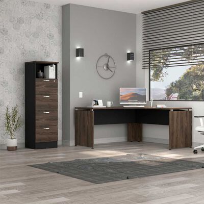 Combo Escritotio + Archivador 4 Puertas TuHome Home Office Negro Soft-Co&ntilde;ac