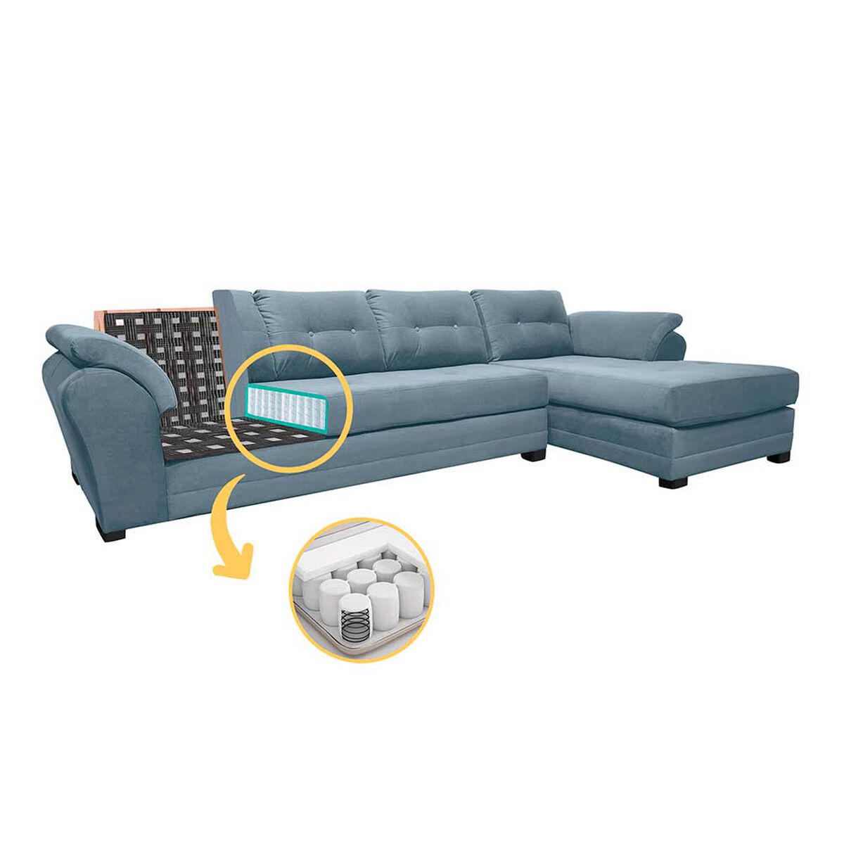 Sof&aacute; Seccional Living Factory Boston 5 Cuerpos Gris