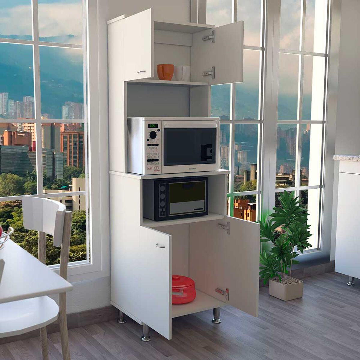 Mueble para Microondas Tuhome Kitchen 54 4 Puertas Blanco