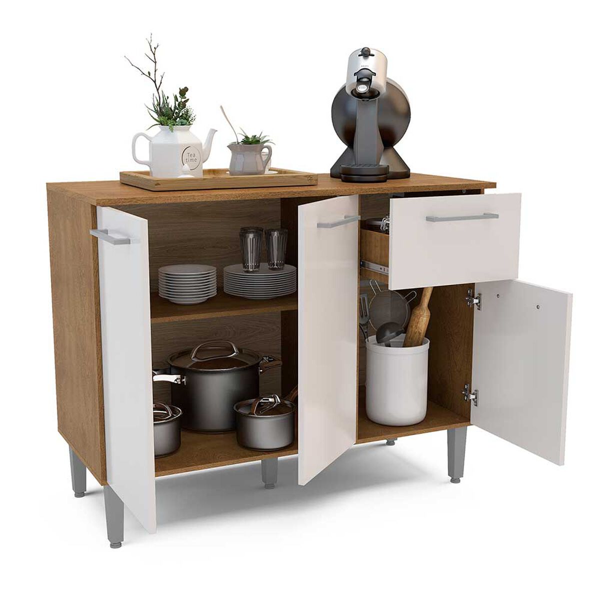 Mueble de Cocina Base Vekkahome Evandro 1 Cajón 3 Puertas Blanco