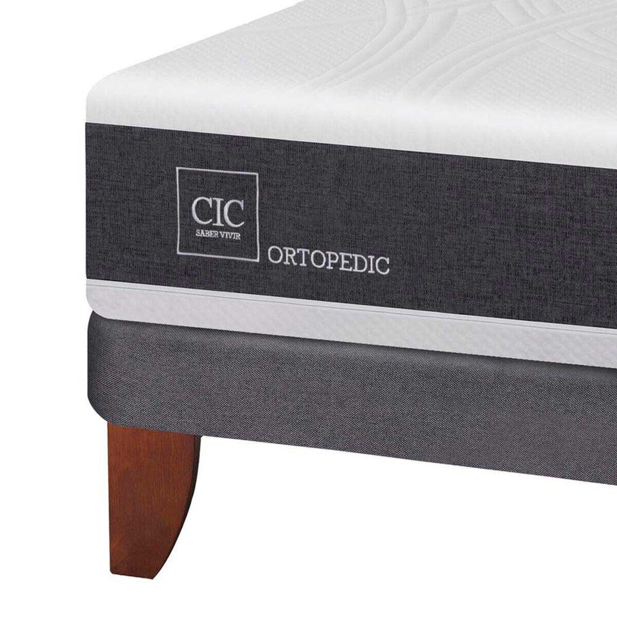 Cama Europea CIC Base Dividida 2 Plazas Ortopedic + Respaldo + 2 Veladores Olmo