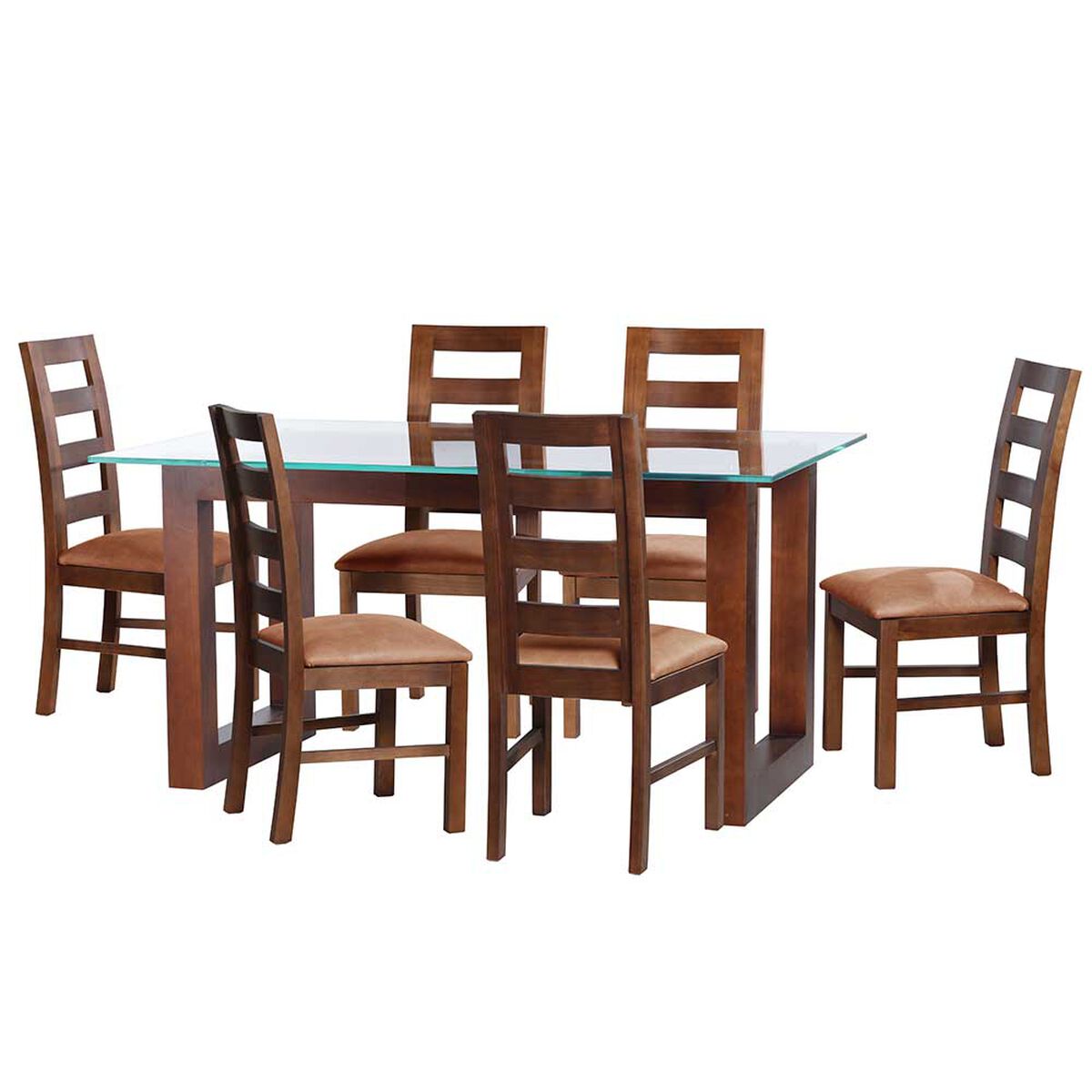 Juego de Comedor Latam Home Pamplona Salamanca 6 Sillas Cuero Tabaco