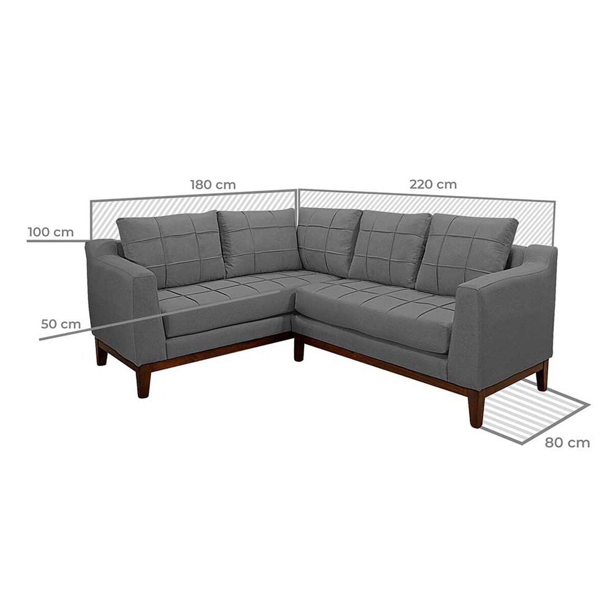 Sofá Seccional Izquierdo Living Factory Roble 5 Cuerpos Gris