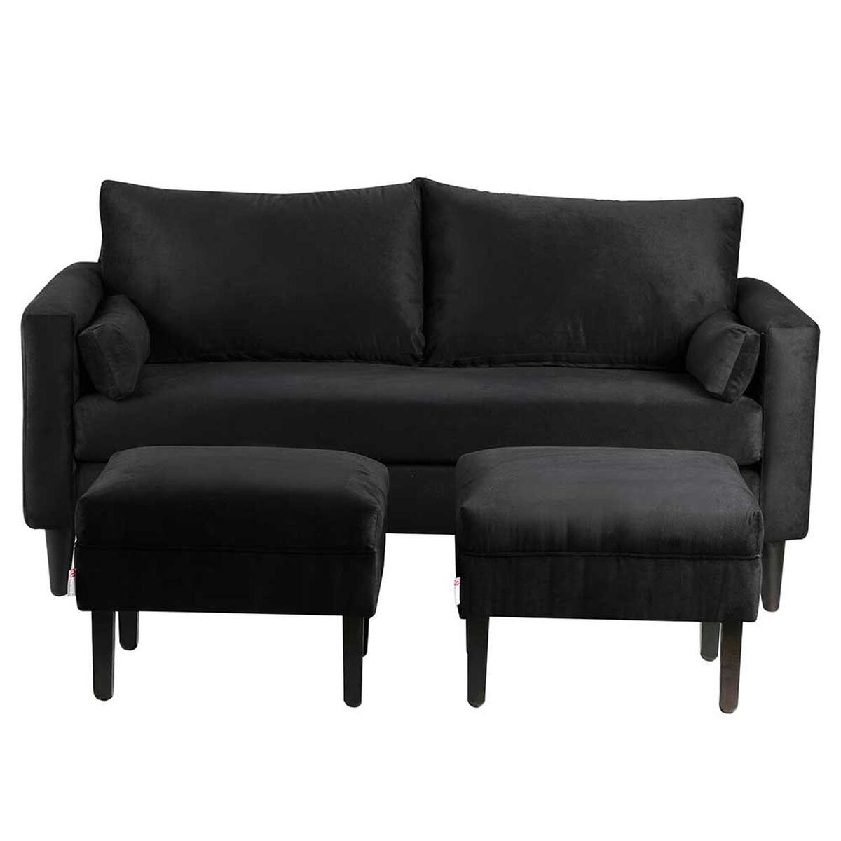 Juego de Living Bodevir Sky Felpa 00 Sof&aacute; 3 Cuerpos + Dos Pouf 1 Cuerpo Negro&nbsp;