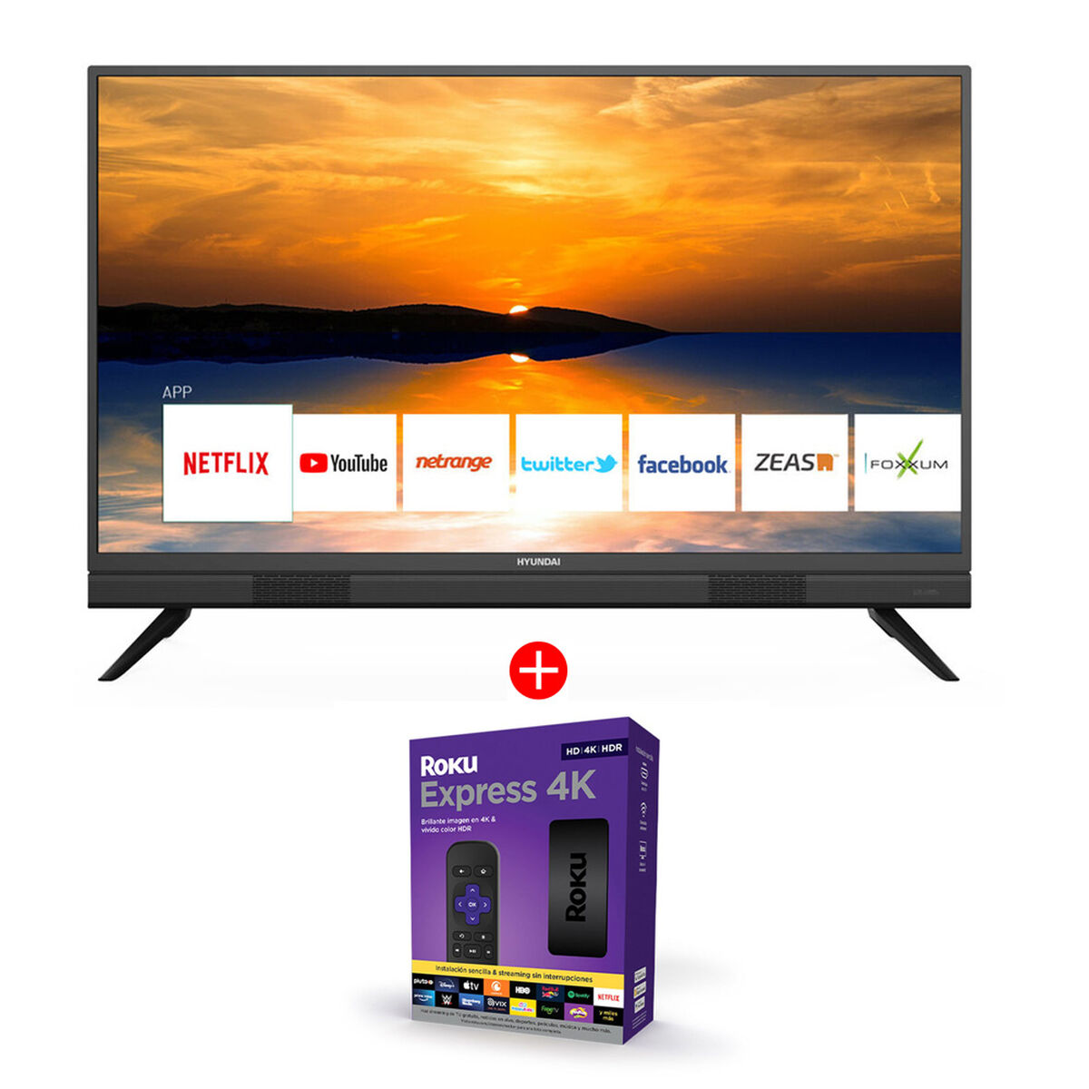 Combo LED 40" Hyundai HY40FSB20 Smart TV Full HD +  Reproductor Streaming Roku Express 4K