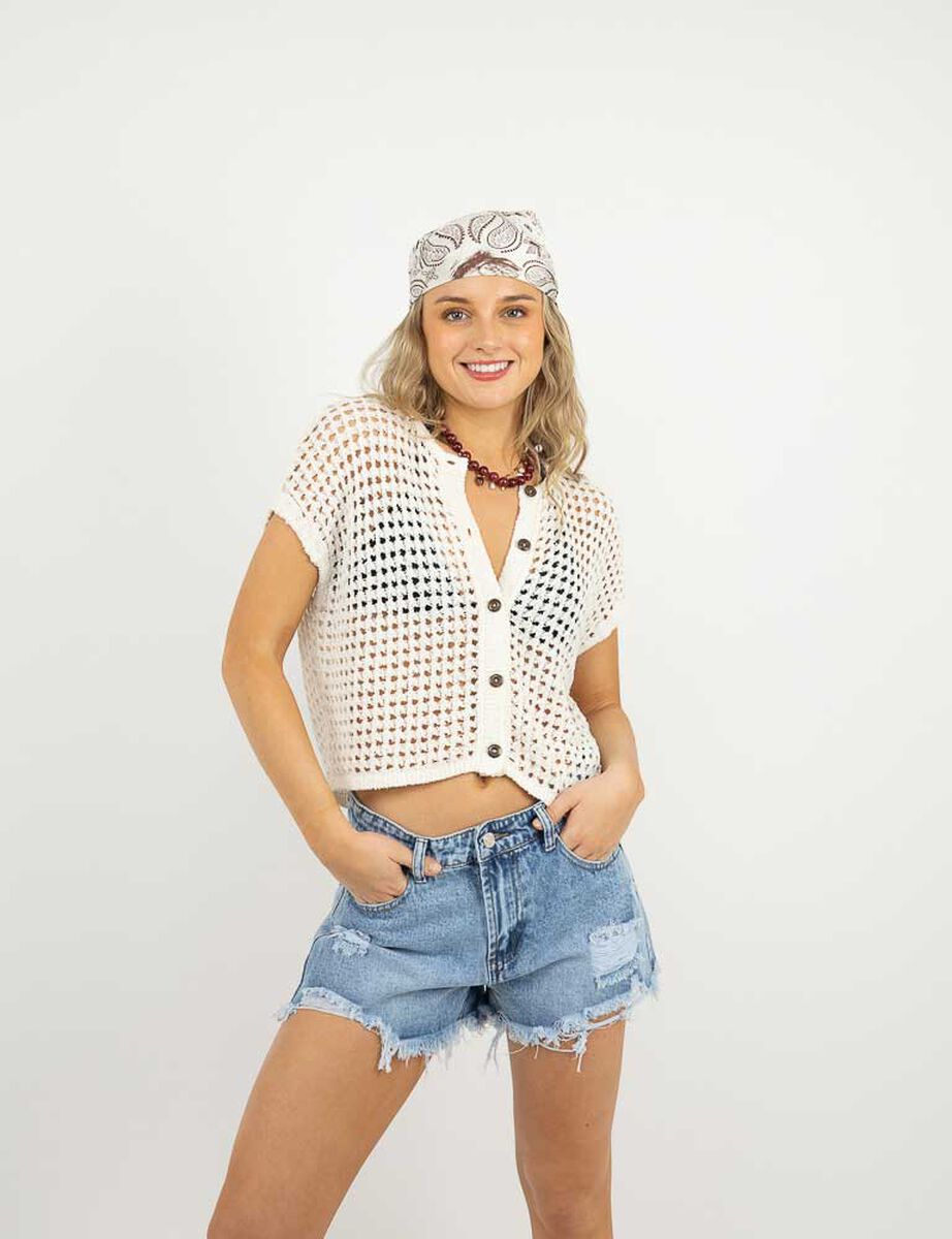 Blusa Crochet Manga Corta Mujer Icono