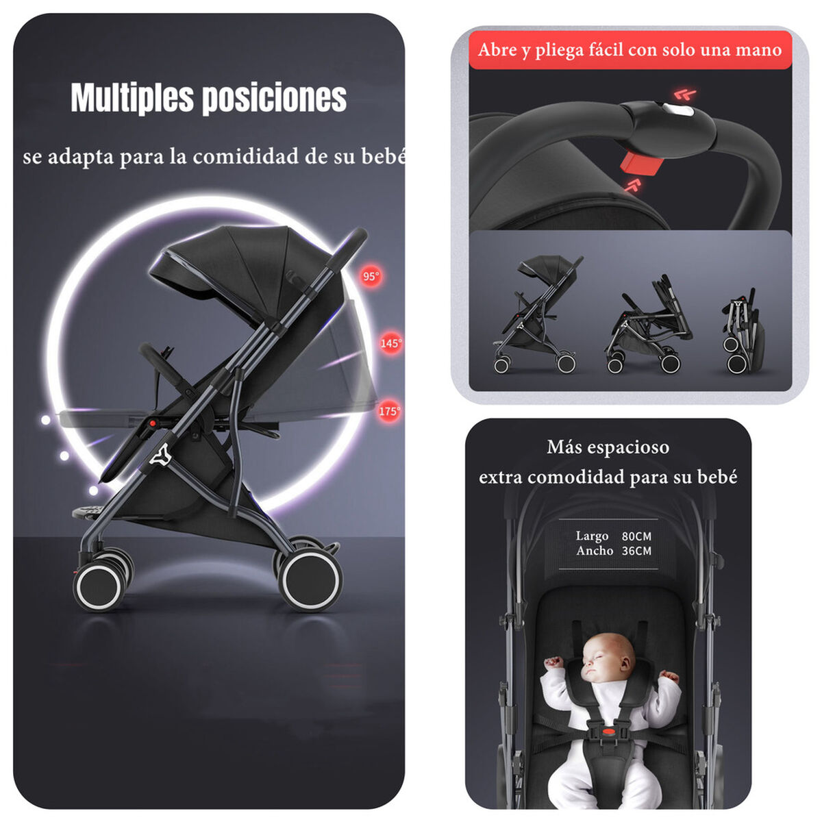 Coche de Paseo V6 Compacto con Accesorios Lubabycas
