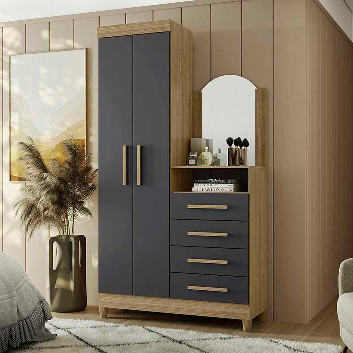 C&oacute;moda Vekkahome Capri 4 Cajones 2 Puertas Negro Caf&eacute;