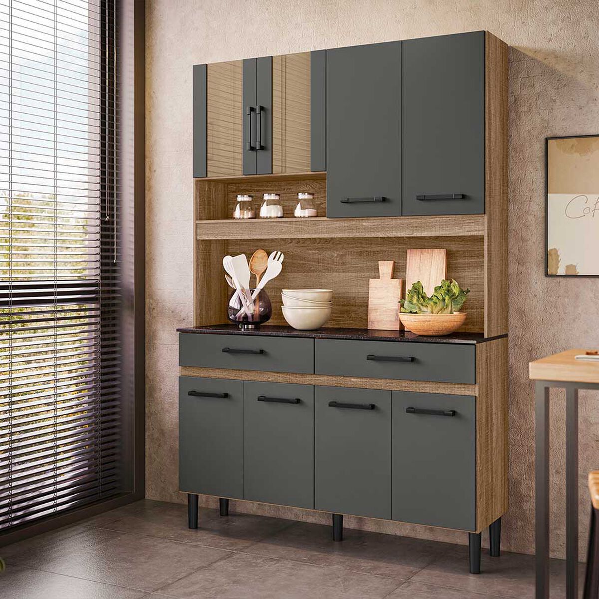 Mueble de Cocina Vekkahome Bari 2 Cajones 8 Puertas Café
