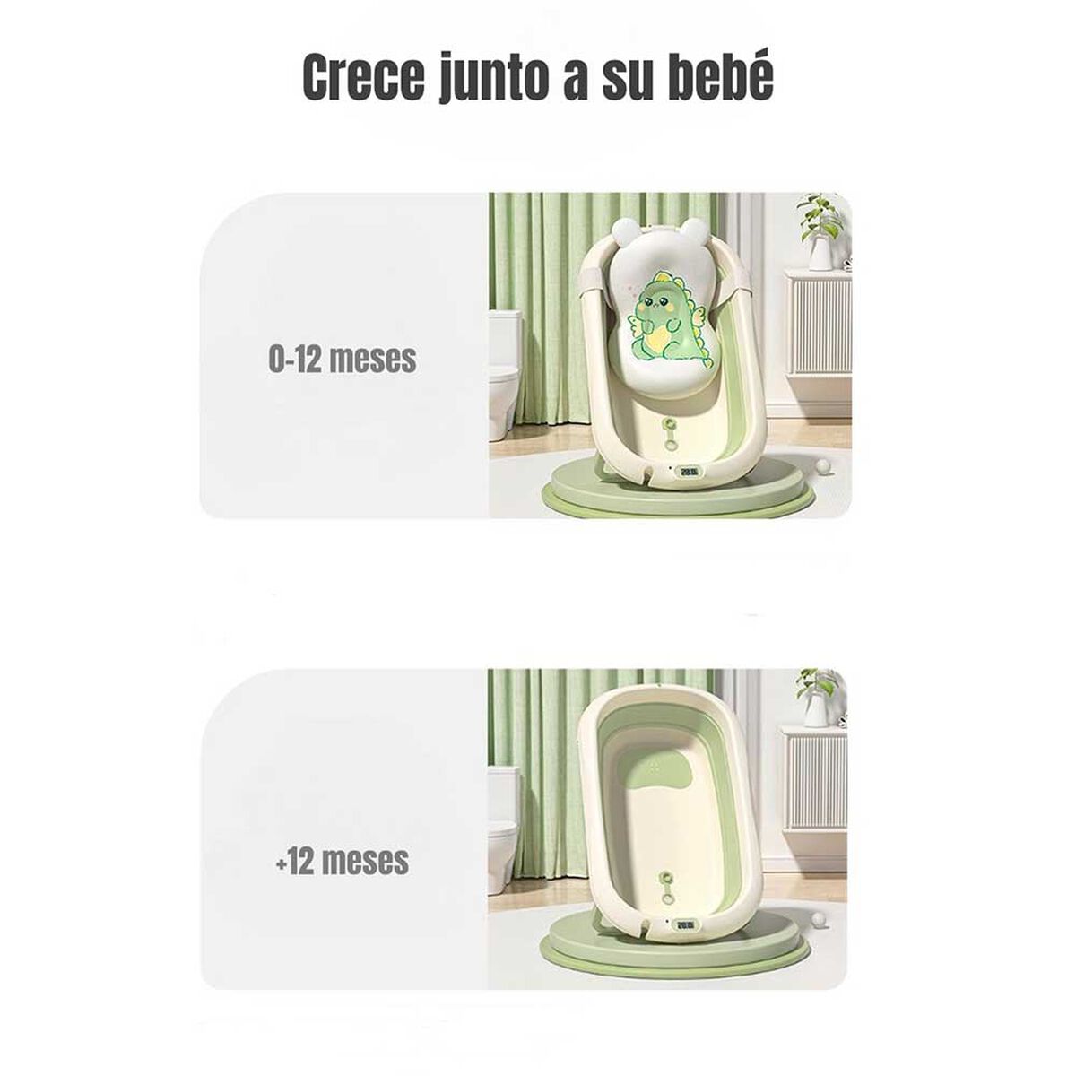 Bañera con Termómetro Cojín Premium Verde LuBabycas