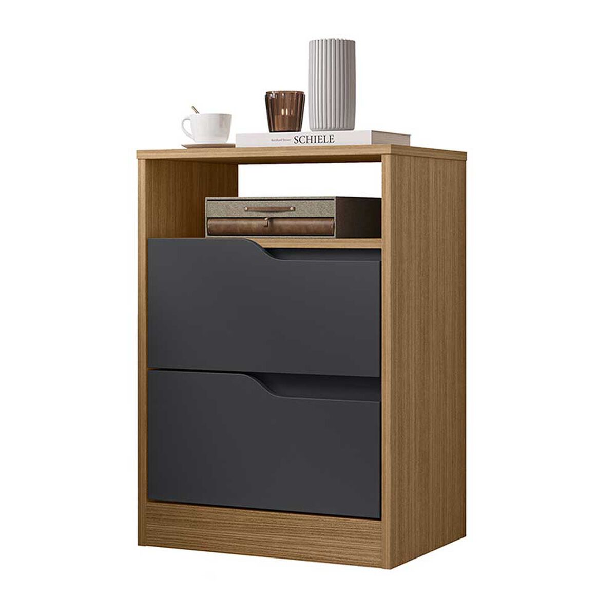 Velador Vekkahome Sole 2 Cajones Caf&eacute; Negro&nbsp;