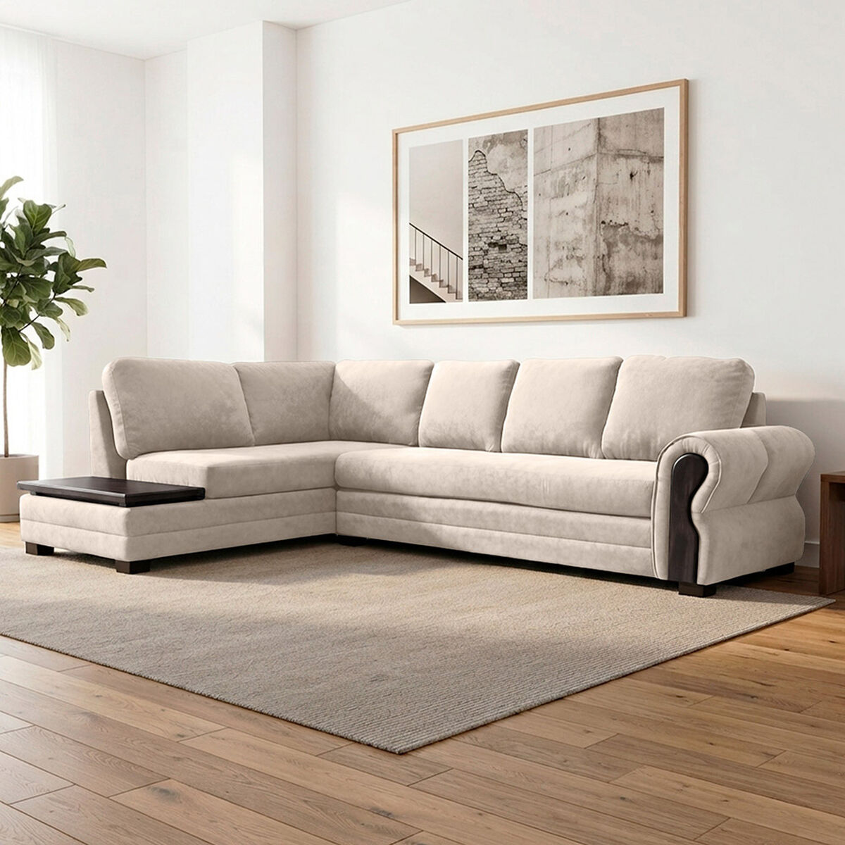 Sof&aacute; Seccional Living Factory Michigan 6 Cuerpos Beige