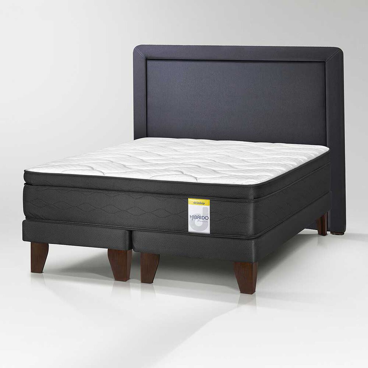 Cama Europea Drimkip 2 Plazas Hibrido Premium Base Dividida + Respaldo
