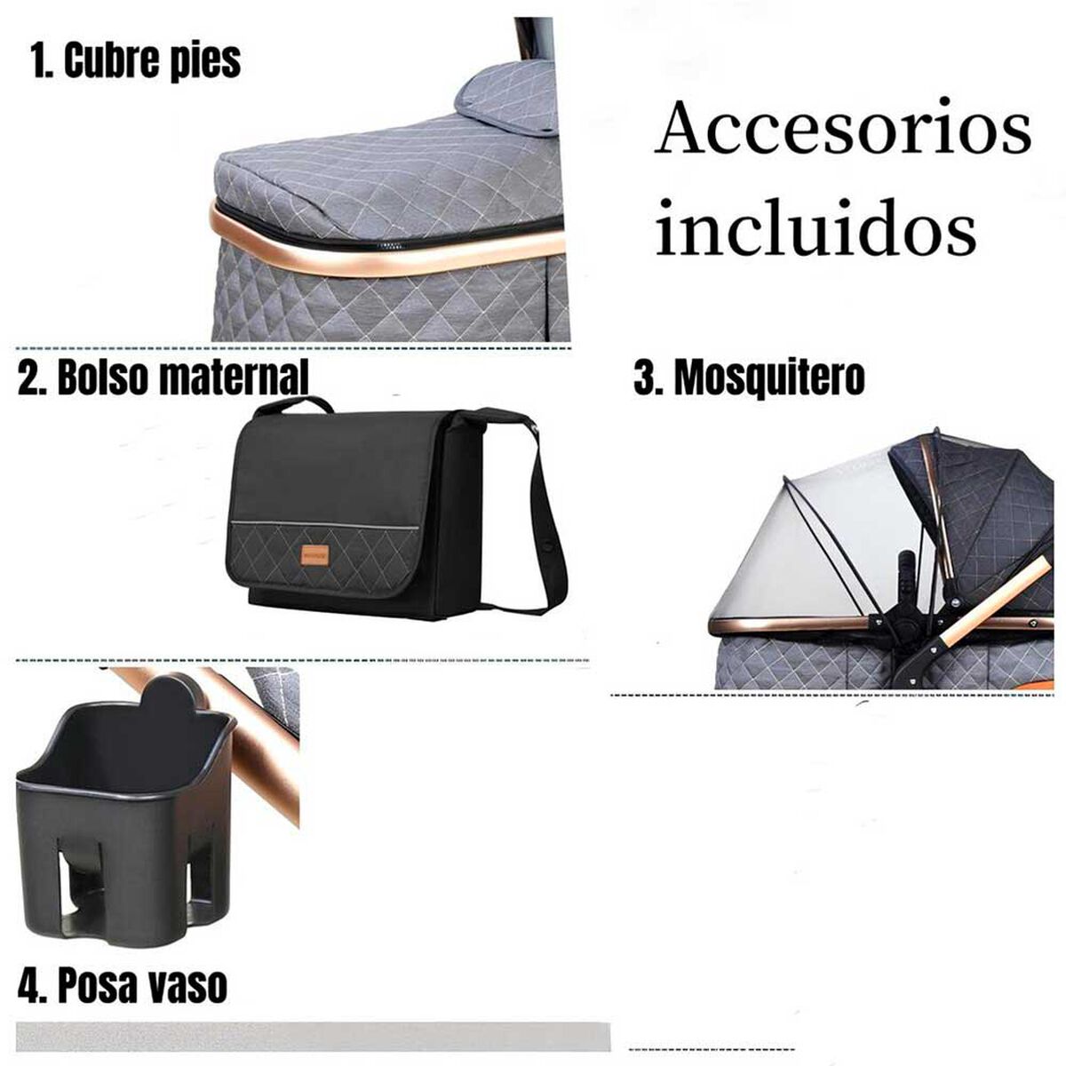 Coche Travel System con Accesorios LuBabycas X1 Gris