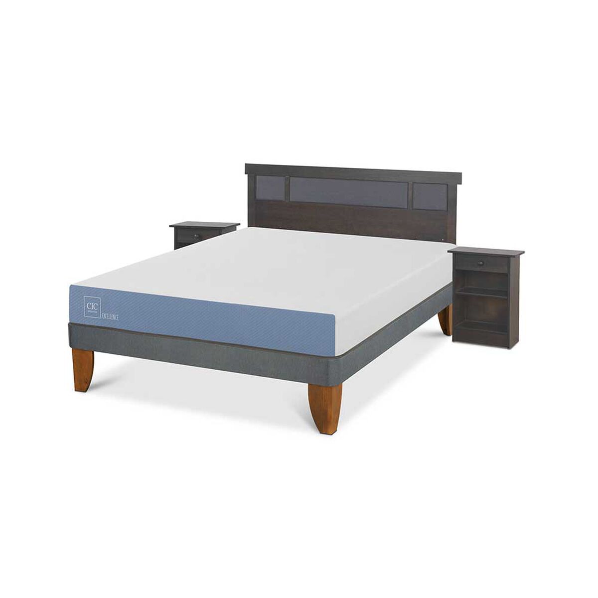 Cama Europea CIC 2 Plazas Excellence + Respaldo + 2 Veladores Dublin