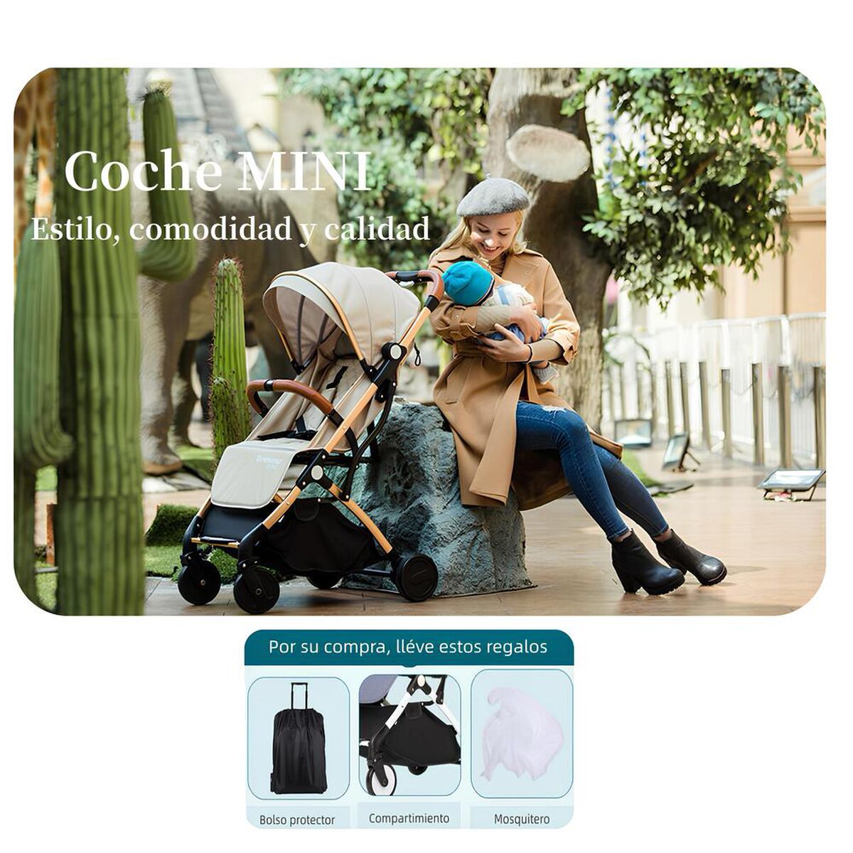 Coche de Paseo Últra Compacto con Accesorios Gris Lubabycas