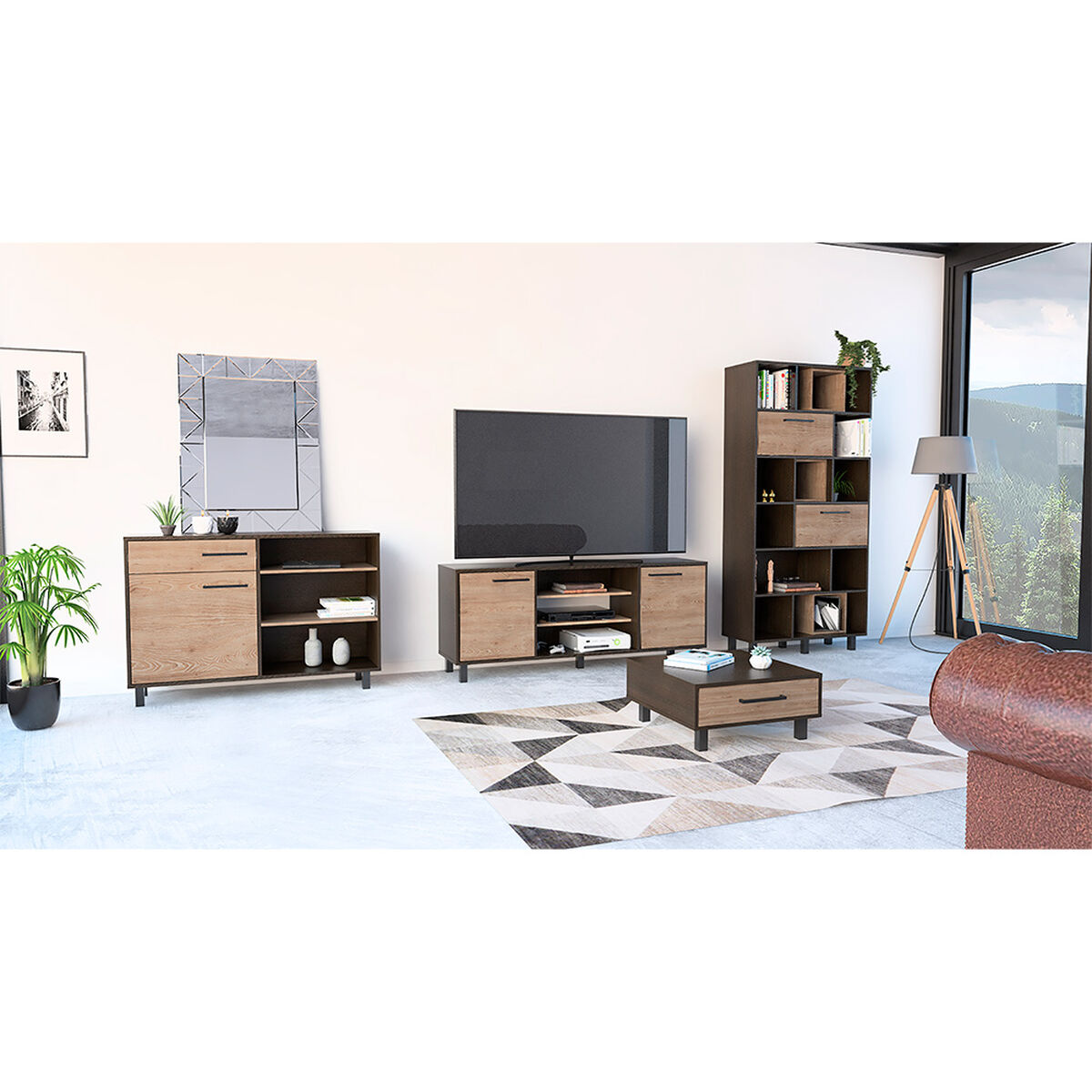 Rack TV 65" + Biblioteca + Buffet + Mesa Centro Kaia