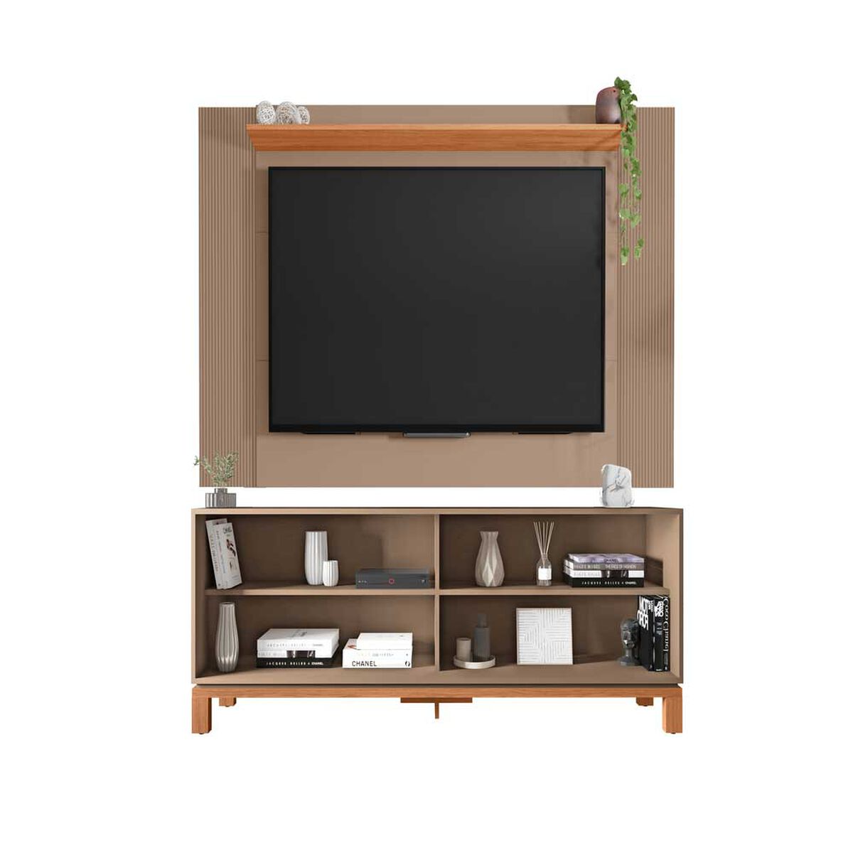 Set Panel + Rack 1.8  + Vitrina Decocasa Mondrian Gris-Casta&ntilde;o