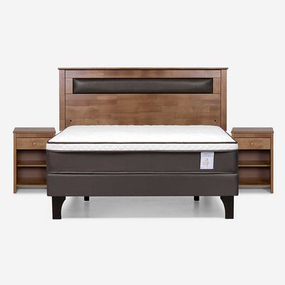 Cama Europea Rosen 2 Plazas New Style 4 Plus + Respaldo + 2 Veladores Ferrarra