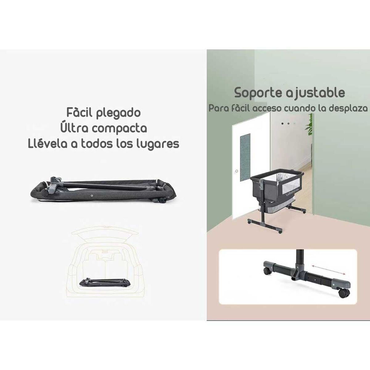 Cuna Colecho con Mudador y Accesorios Lubabycas Gris