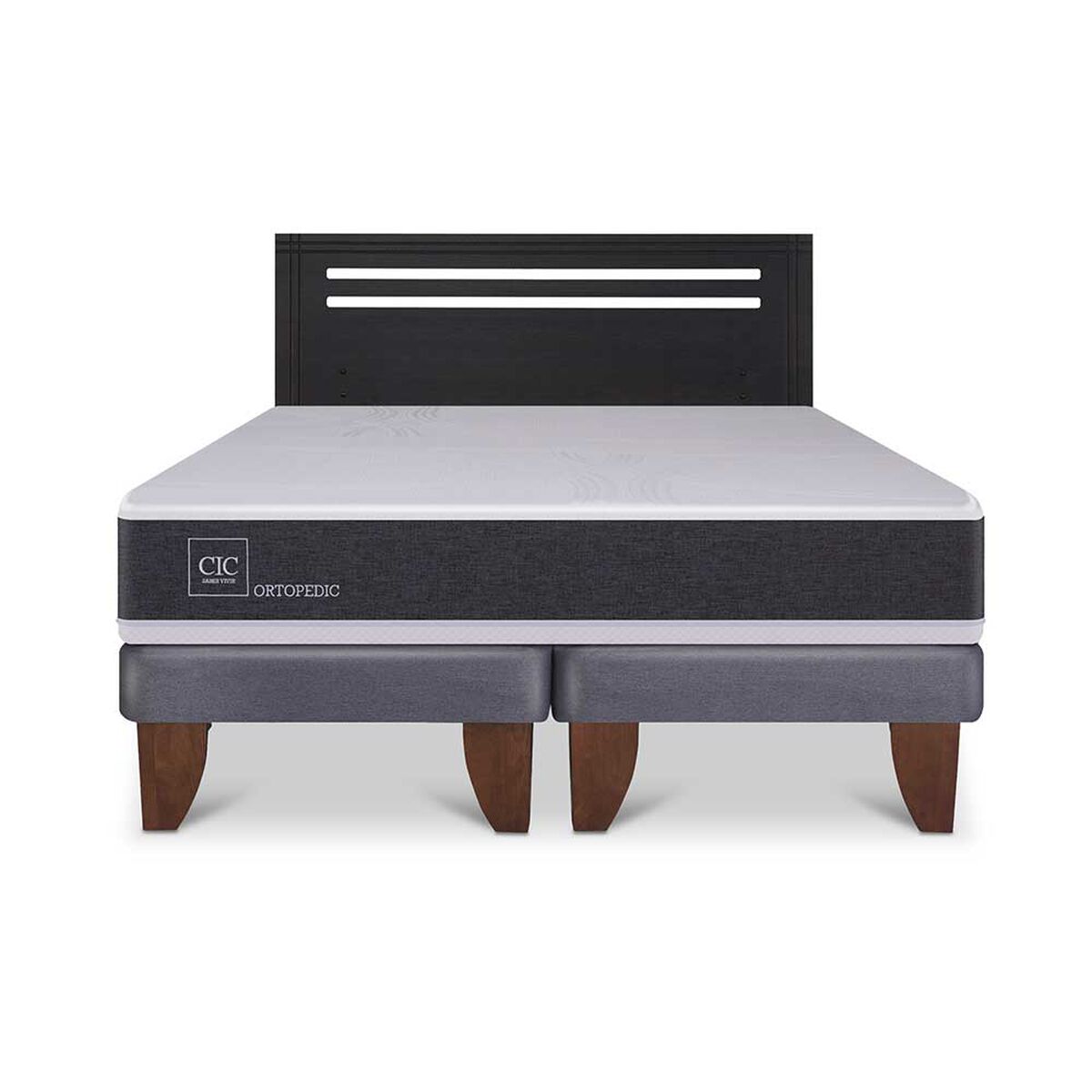 Cama Europea CIC Base Dividida 2 Plazas Ortopedic + Respaldo Munich Negro