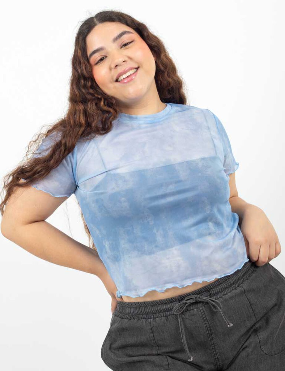 Polera Estampada Transparente Manga Corta Mujer Icono