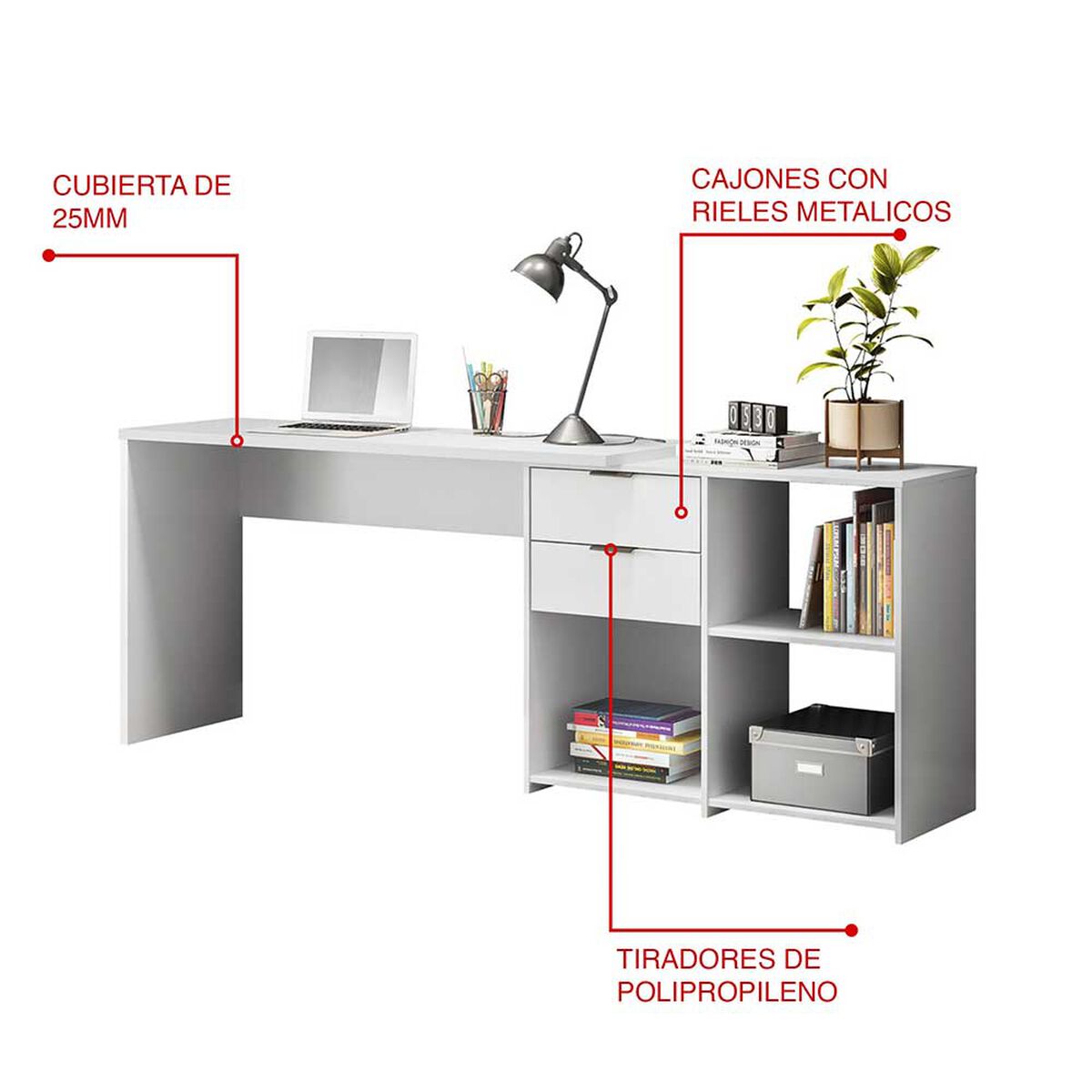 Escritorio Home Mobili Valencia 2 Cajones Blanco