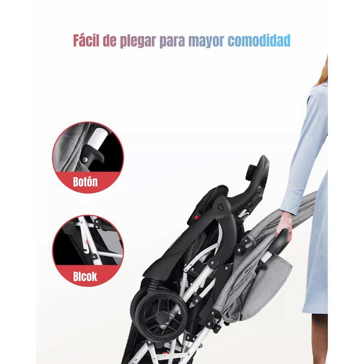 Coche Doble Duo Reclinable Plegable Gris By LuBabycas