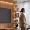 Rack TV 80" + Panel Neon Float Led + Vitrina + Repisas Decocasa Carvalho
