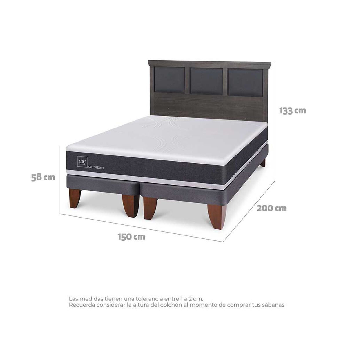 Cama Europea CIC Base Dividida 2 Plazas Ortopedic + Respaldo Torino