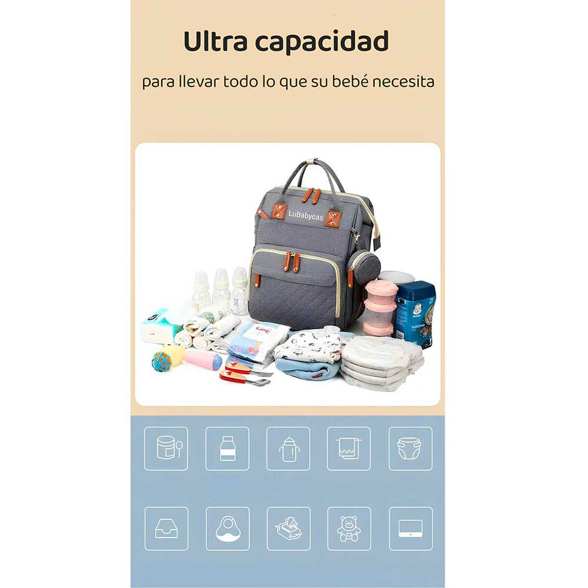 Mochila Maternal Lubabycas Impermeable con Accesorios Rosada