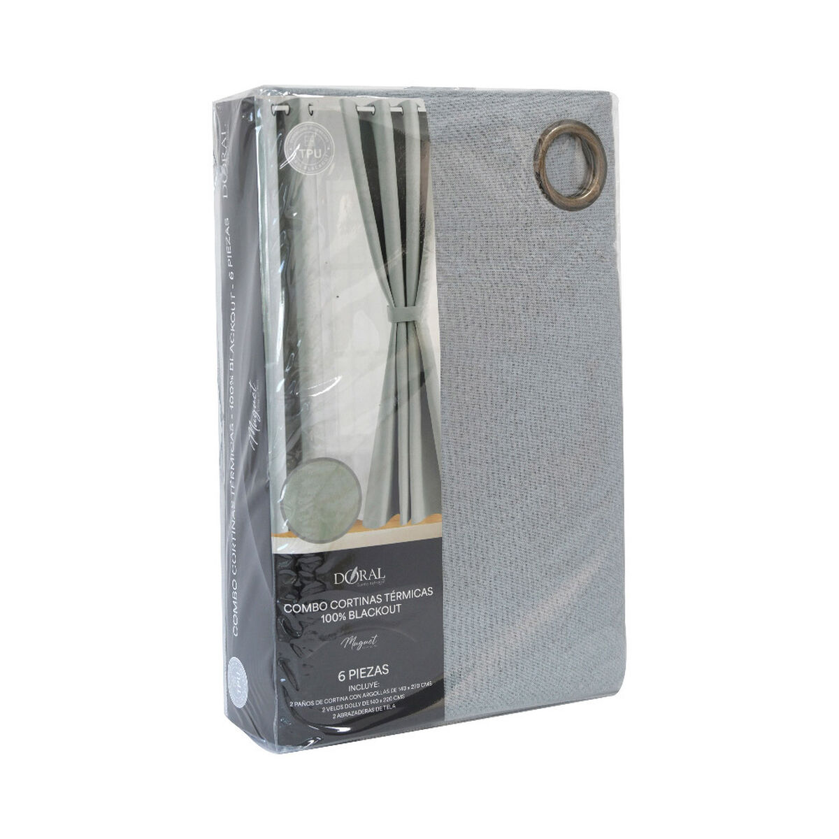 Set Cortina Doral Muguet 6 Piezas 140x220 cm Gris Perla