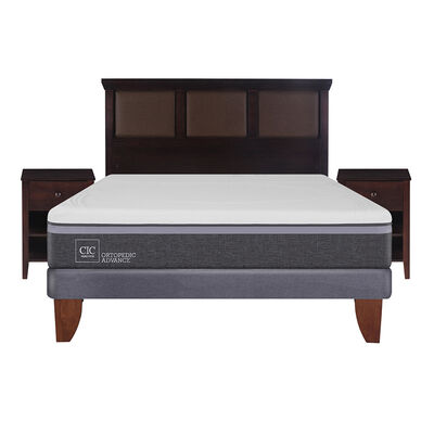 Cama Europea CIC 2 Plazas Ortopedic Advance + Respaldo + 2 Veladores New Torino Chocolate