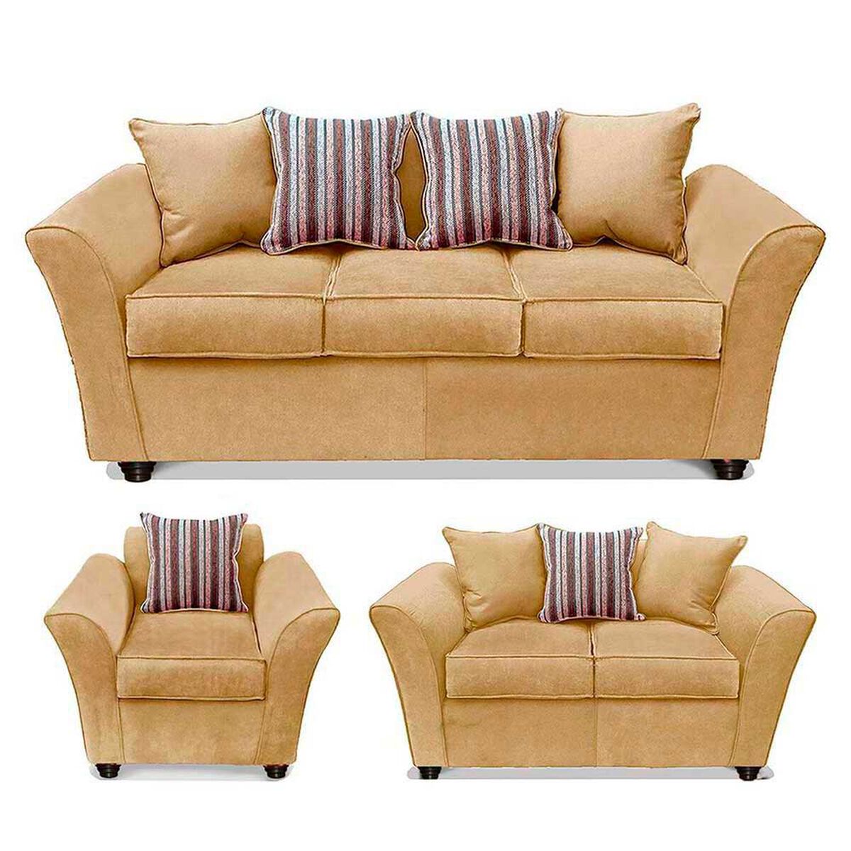 Juego de Living Elegant Detail Minesota Sof&aacute; 3 Cuerpos + Sof&aacute; 2 cuerpos + Sill&oacute;n 1 Cuerpo Beige