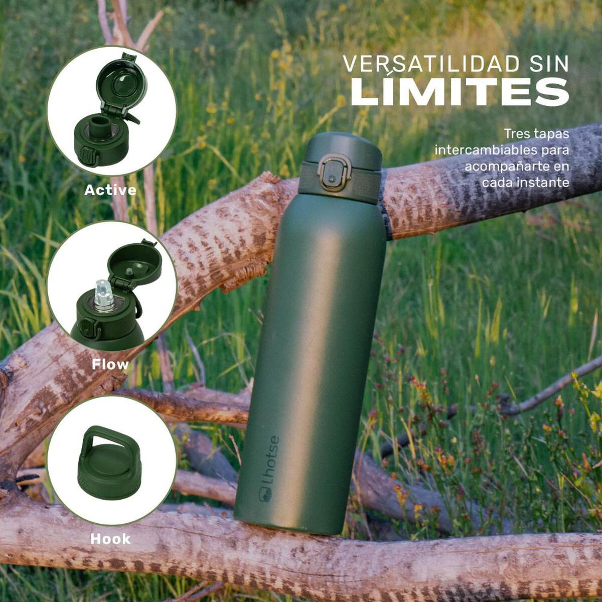 Botella T&eacute;rmica Agua Lhotse Acero Inox 3 Tapas HydroCore 1Lt Verde