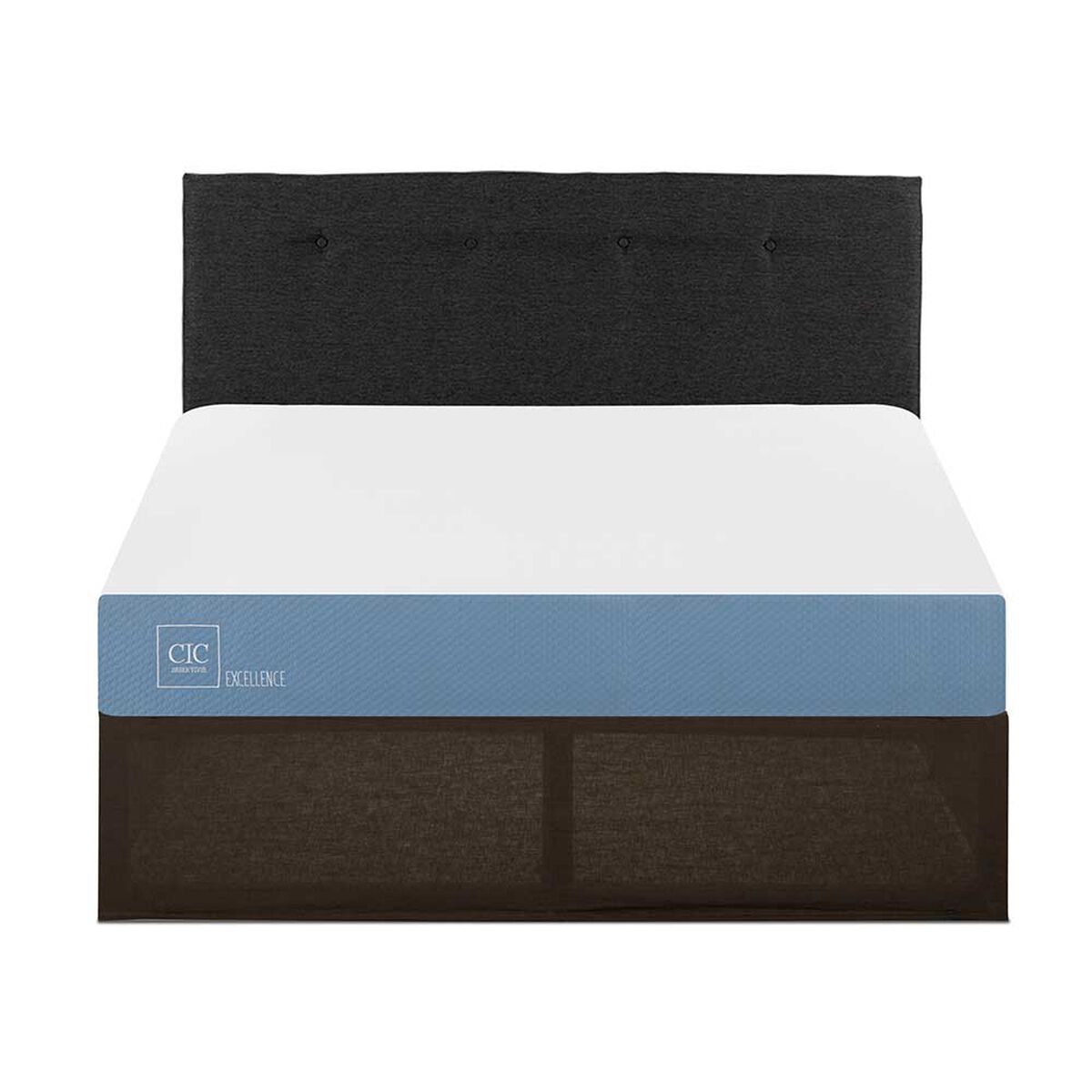 Cama Europea CIC Iron Smart 2 Plazas Excellence + Respaldo Black Tapizado + Fald&oacute;n