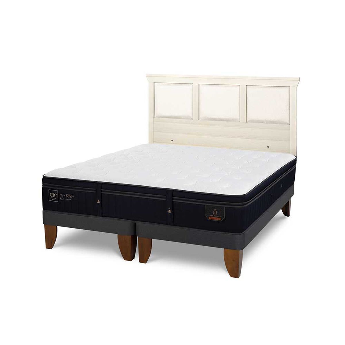 Cama Europea CIC Base Dividida 2 Plazas Súper Premium + Respaldo Torino Alpino