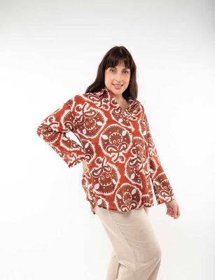 Imagen 1 del producto Blusa Estampada Manga Larga Mujer Extralindas Terracota