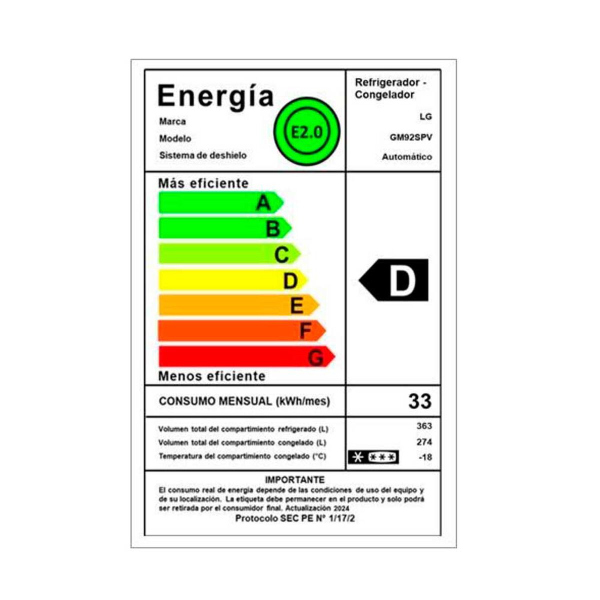 Refrigerador No Frost LG GM92SPV.AEVPECL 637 L