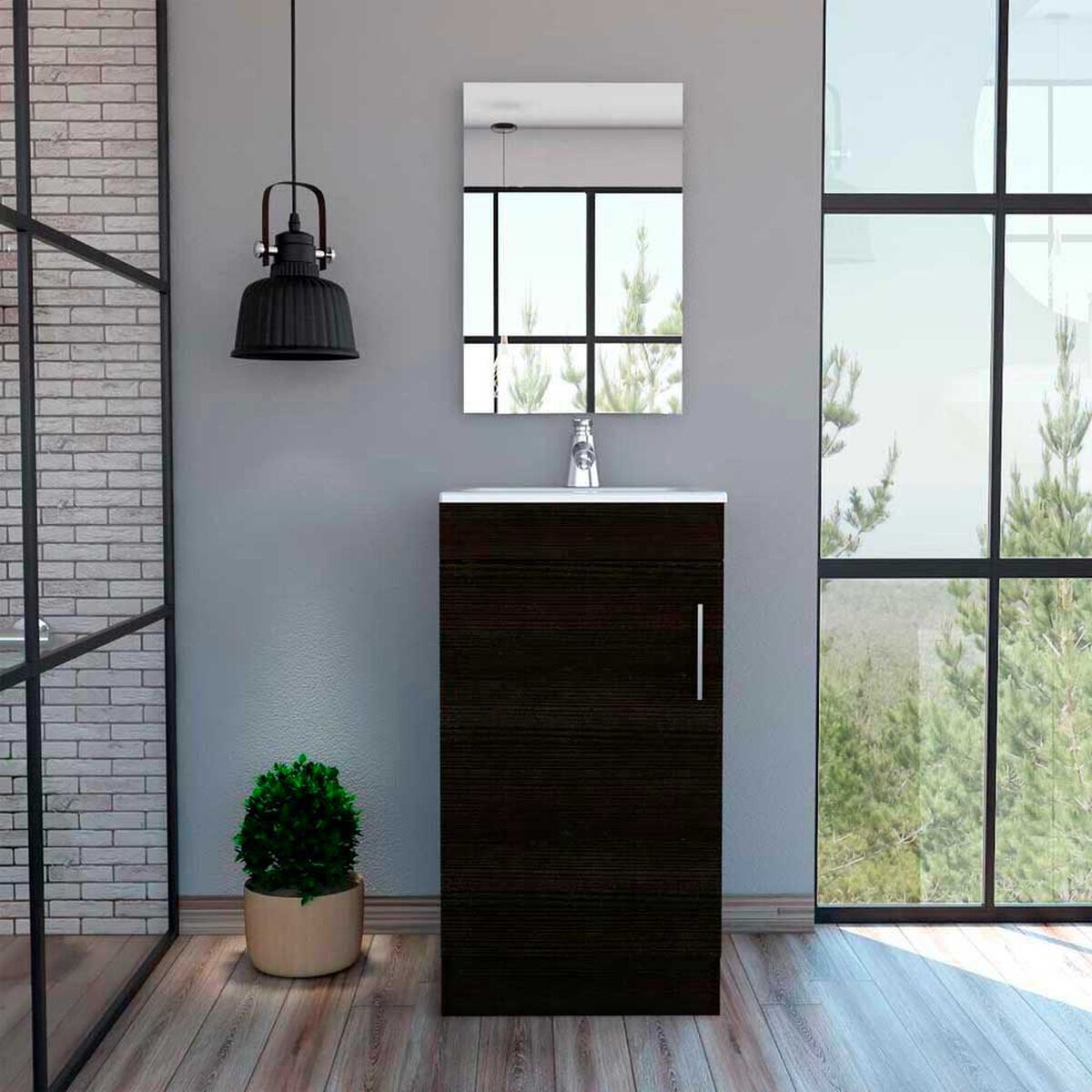 Combo Mueble Lavamanos + Espejo TuHome My Bath Wengue