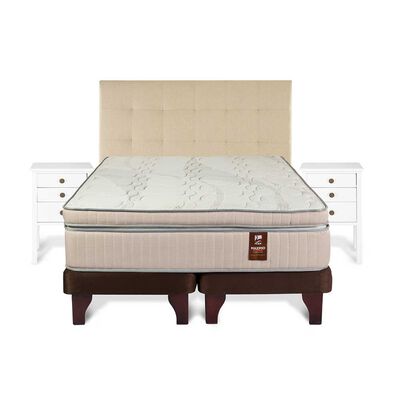 Imagen 2 del producto Cama Europea Flex Base Dividida 2 Plazas Maximo Cobre + Respaldo Design Crudo + 2 Veladores Roma