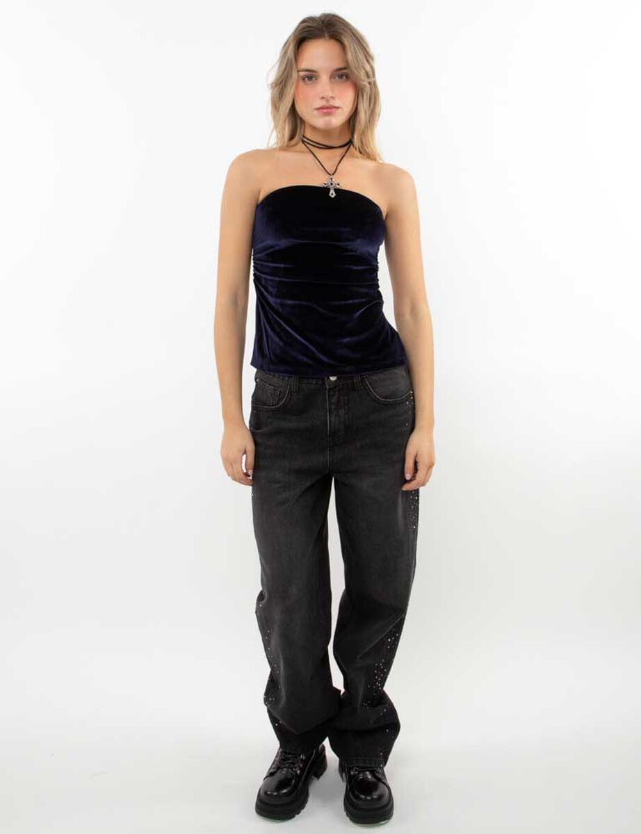 Polera Strapless Terciopelo Plush Mujer Icono