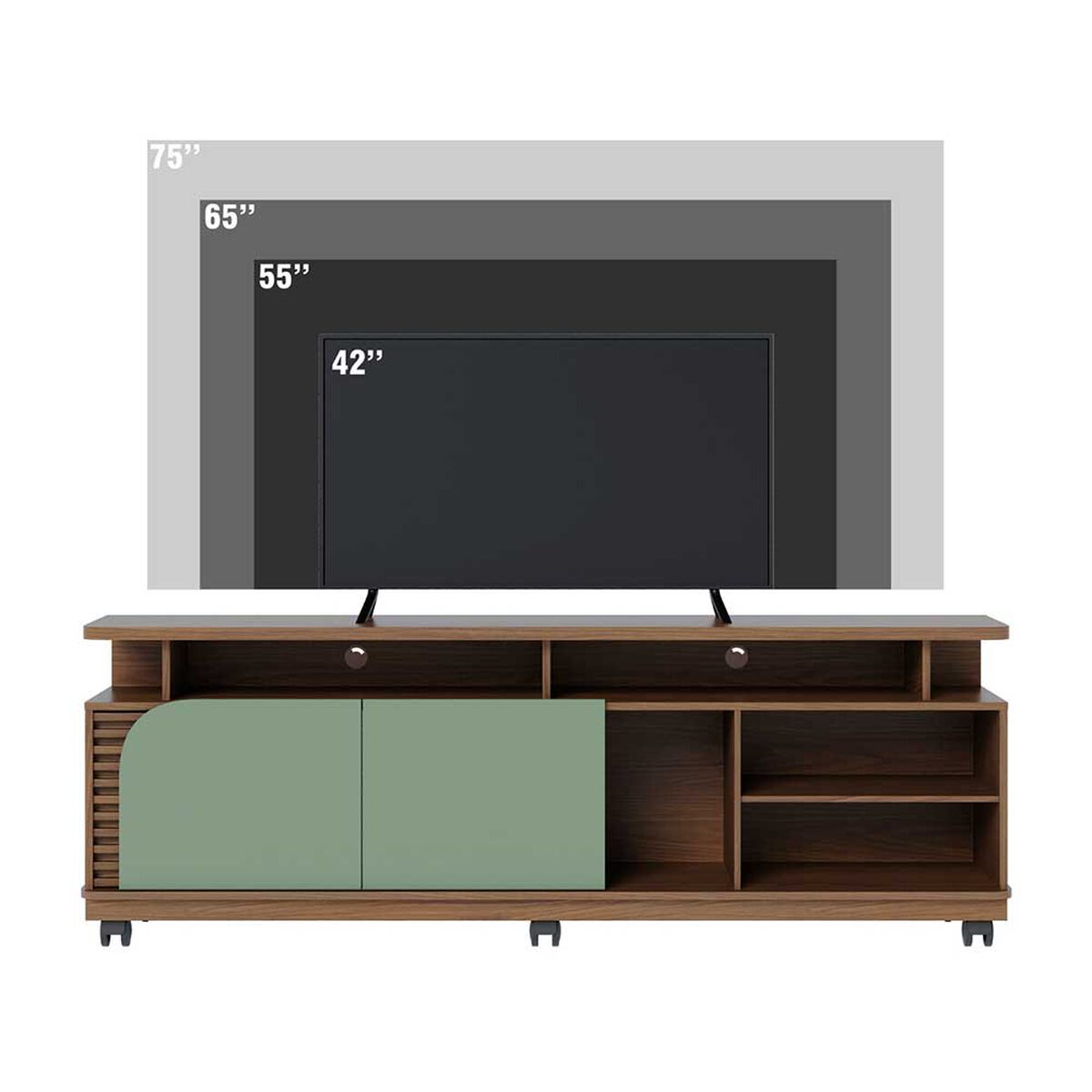 Rack TV Onessta Jurere Rack Hasta 75" Café y Verde