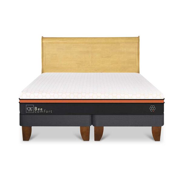 Cama Europea CIC Base Dividida King Beecomfort + Respaldo Miro Mostaza