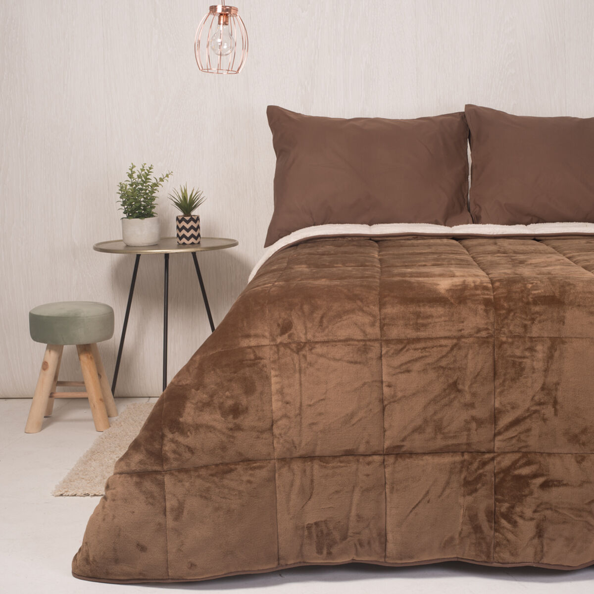 Plumón Flannel Sherpa Café 2 Plazas