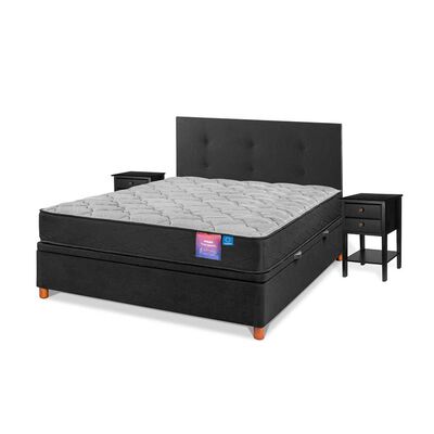 Cama Baúl Flex 2 Plazas Therapedic Plus  + Respaldo Royal + 2 Veladores Rover